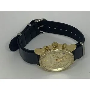 Michael Kors MK6328 Women Black Leather Analog Gold Dial Quartz Wrist Watch E325 Michael Kors MK6328 Women Black Leather Analog Gold Dial  main image 3